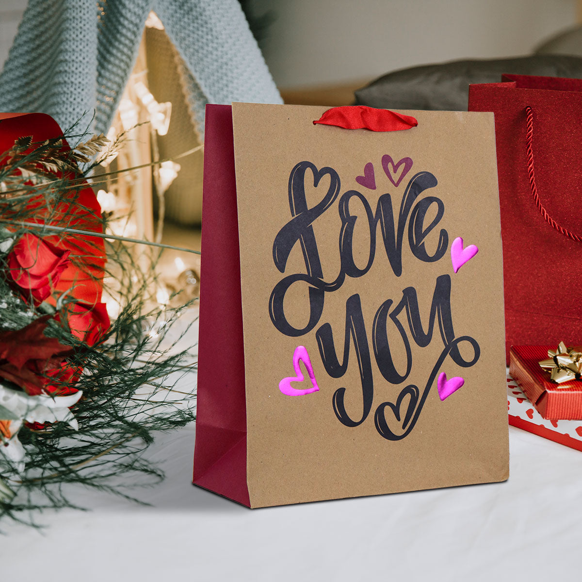 Bolsa de Regalo de Papel Kraft para San Valentín