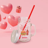 Tarro de Vidrio Mason Jar Food Love con Tapa y Popote