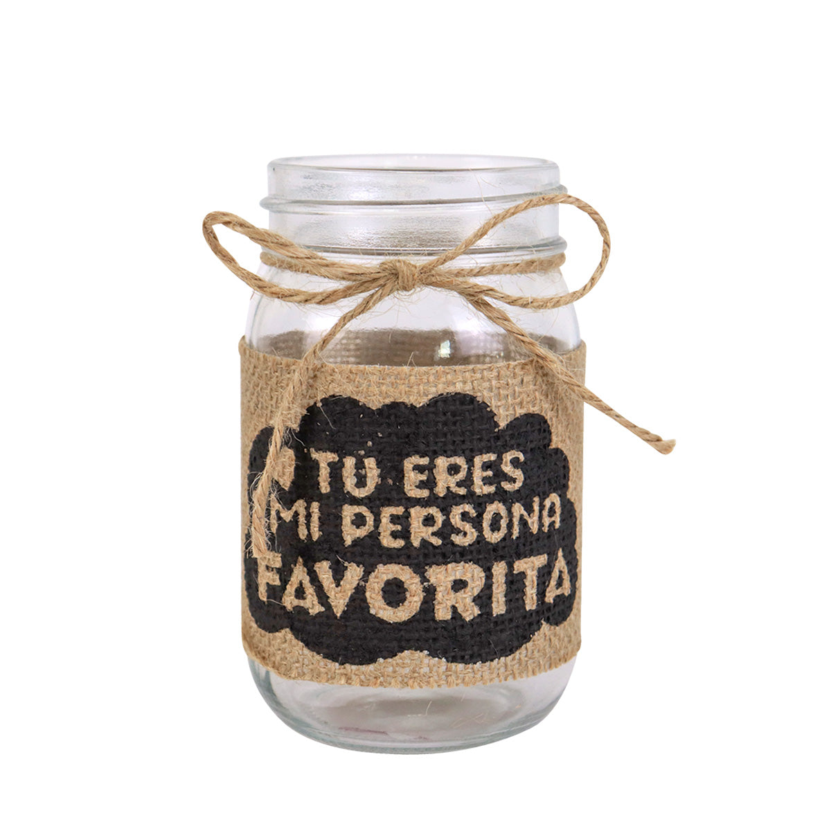 Tarro de Vidrio Mason Jar Decorado con Yute