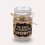 Tarro de Vidrio Mason Jar Decorado con Yute