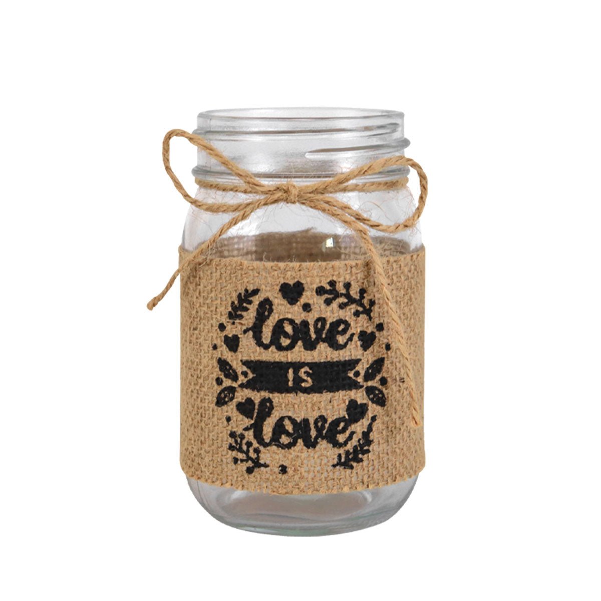 Tarro de Vidrio Mason Jar Love Decorado con Yute