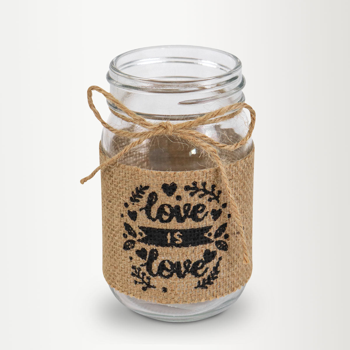 Tarro de Vidrio Mason Jar Love Decorado con Yute