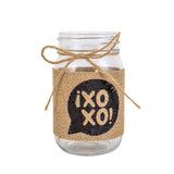 Tarro de Vidrio Mason Jar XOXO Decorado  con Yute