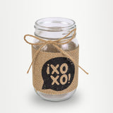 Tarro de Vidrio Mason Jar XOXO Decorado  con Yute