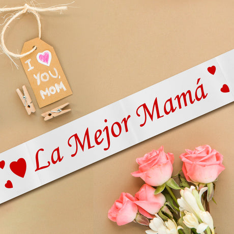 Banda/Cinta La Mejor Mamá color Blanco, Día de las Madres