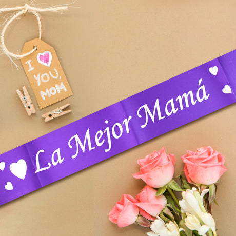 Banda/Cinta La Mejor Mamá color Morado, Día de las Madres