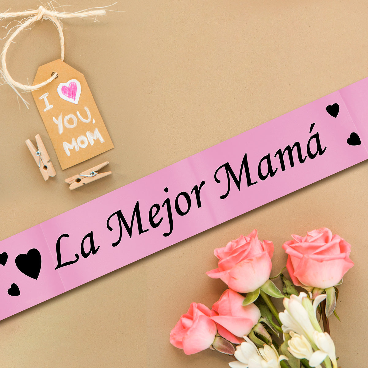 Banda/Cinta La Mejor Mamá color Rosa, Día de las Madres