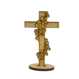 MDF Decorativo Cruz con Rosario de Flores 10cm