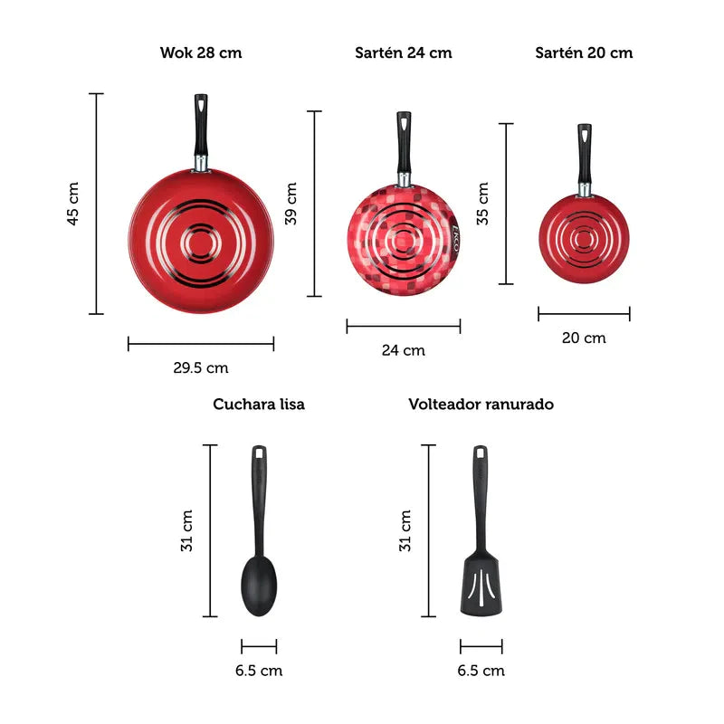 Ecko Batería Juego de Cocina Rojo 5 Pzas