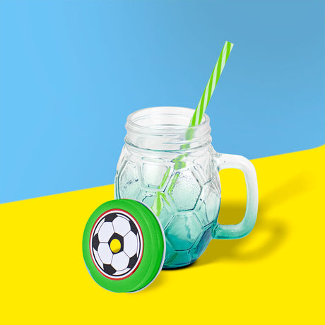 Tarro de Vidrio Decorado Futbol color Verde12 oz. Día del Padre.