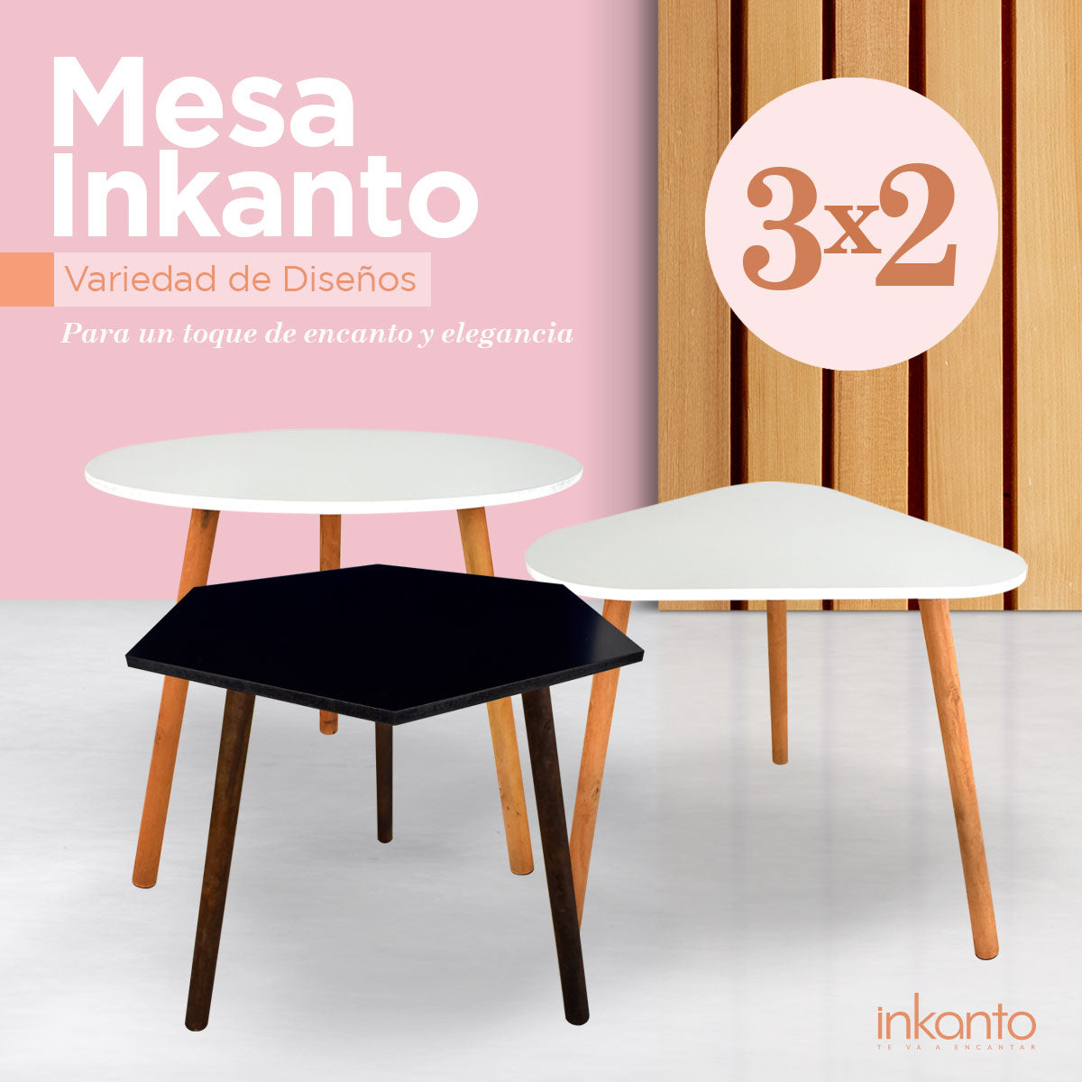 ¡3x2! Set de 3 Mesas Inkanto (2 color blanco, 1 color negro)