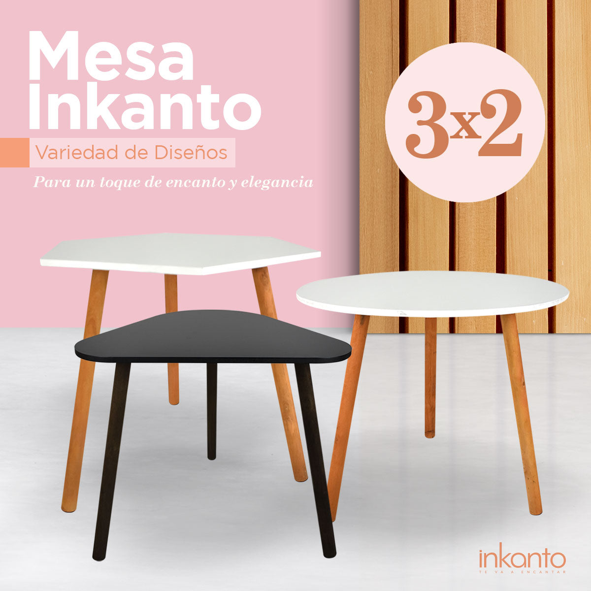 ¡3x2! Set de 3 Mesas Inkanto (2 color blanco, 1 color negro)