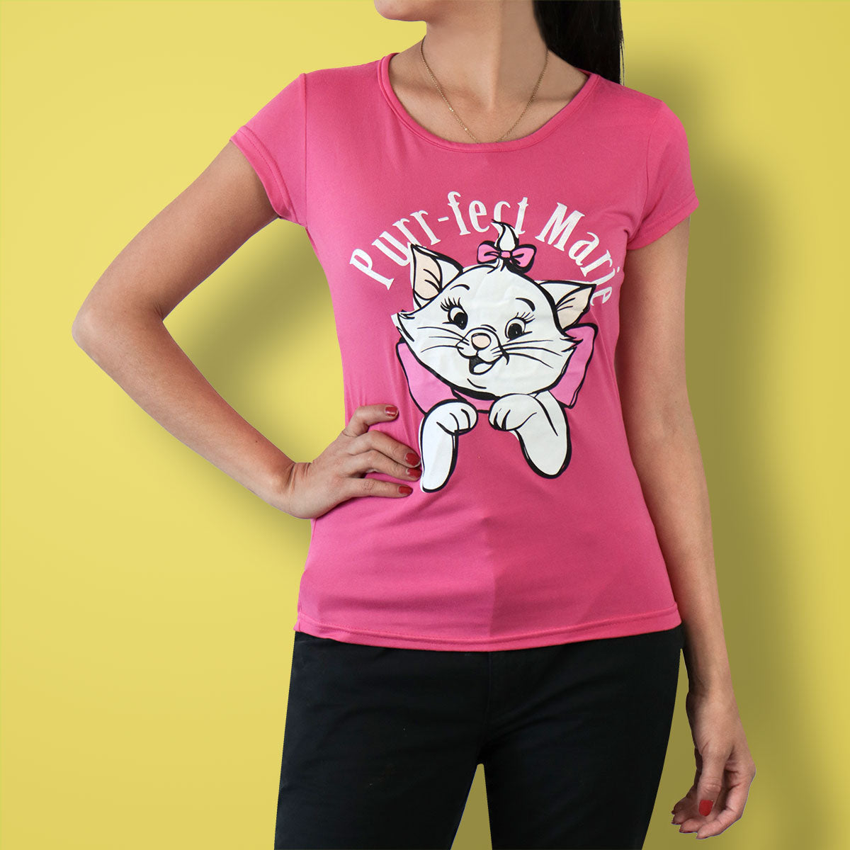 Disney - Playera Manga Corta, Marie Cat, Color Fiusha