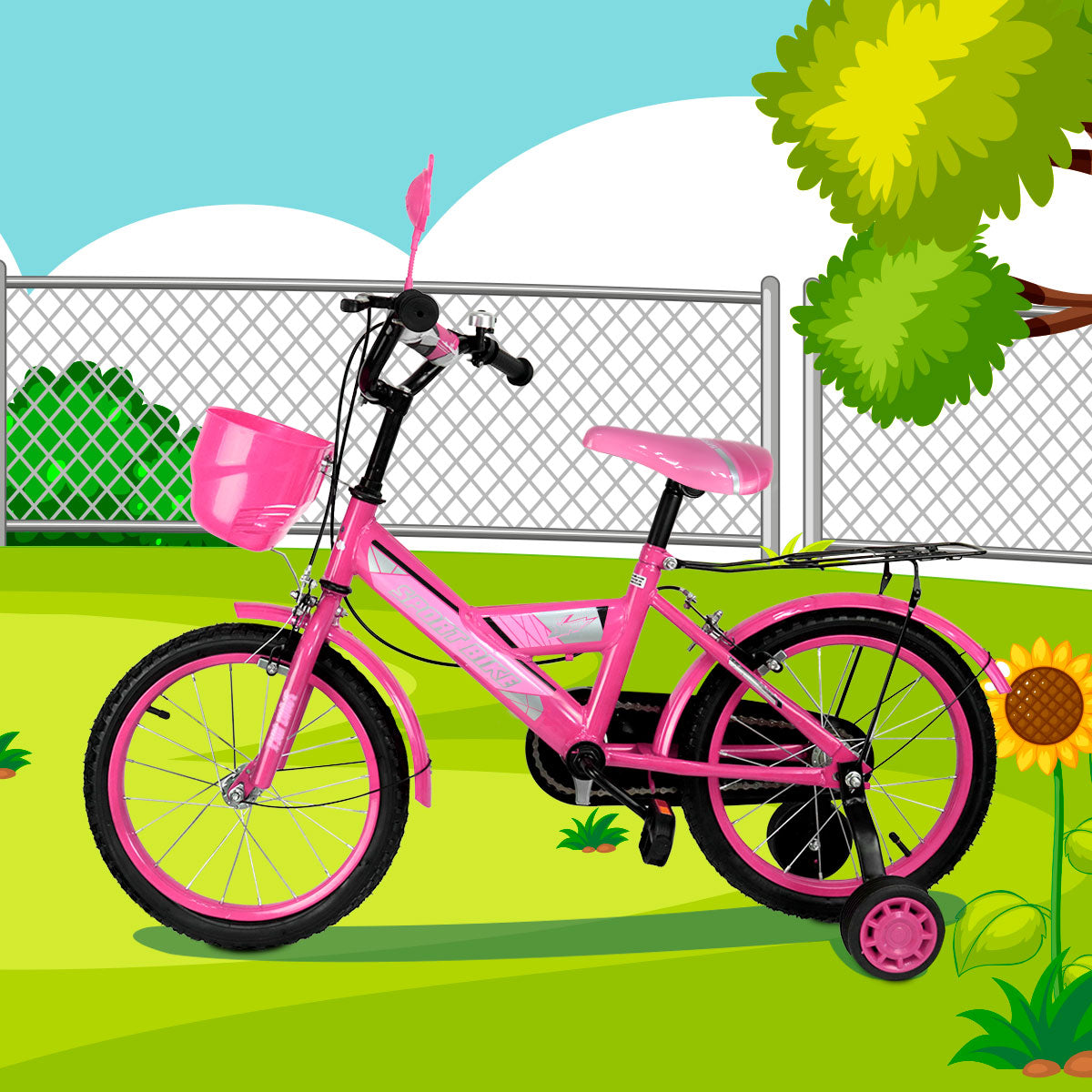 Bicicleta Rodada 16 para Niño, Ruedas de Apoyo, Color Rosa