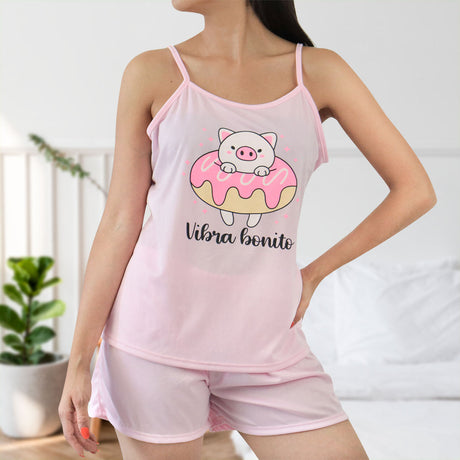 Conjunto Pijama de Short y Camiseta para Dama con Estampado