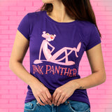 Playera Básica para Dama Estampado de Pantera Rosa, Morado