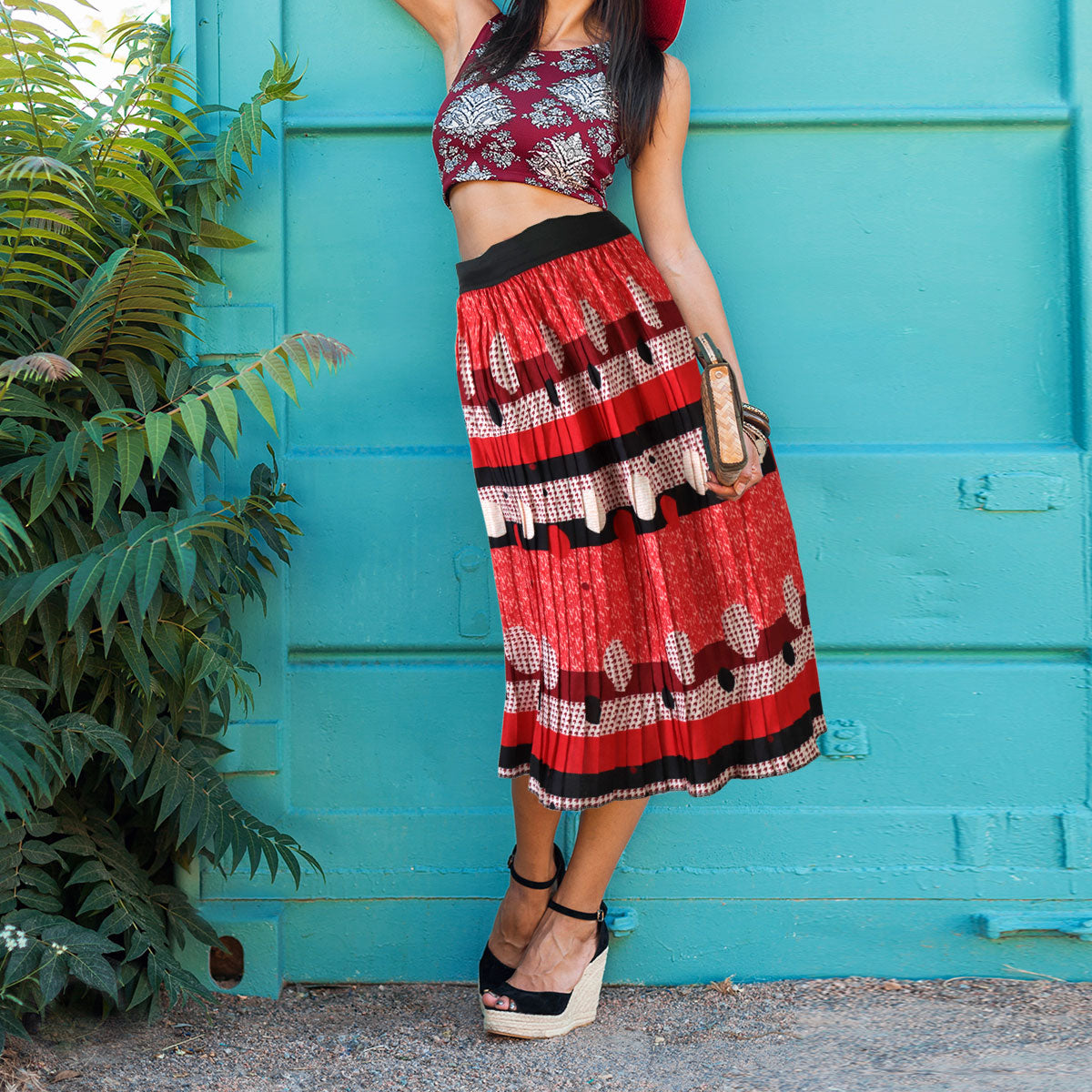 Falda Tableada para Mujer, Rojo con Negro