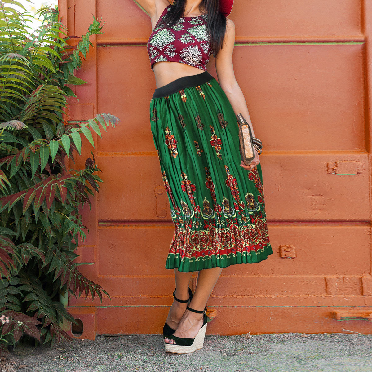 Falda Tableada para Mujer, Verde con Rojo