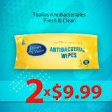 2 Paquetes de Toallas Antibacteriales Fresh & Clean x $9.99