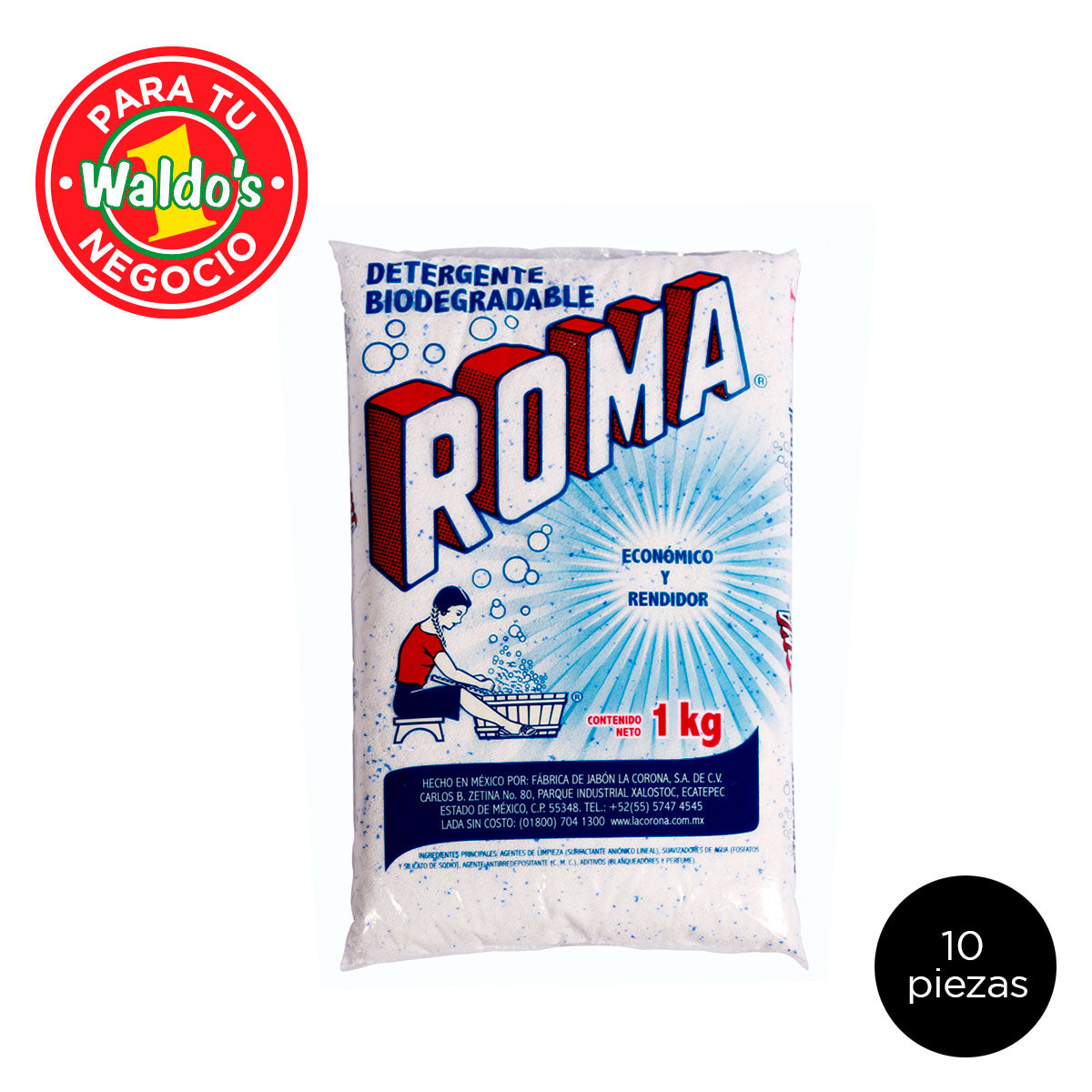 Mayoreo Roma Jabón Para Ropa Polvo 1Kg (10 Piezas)