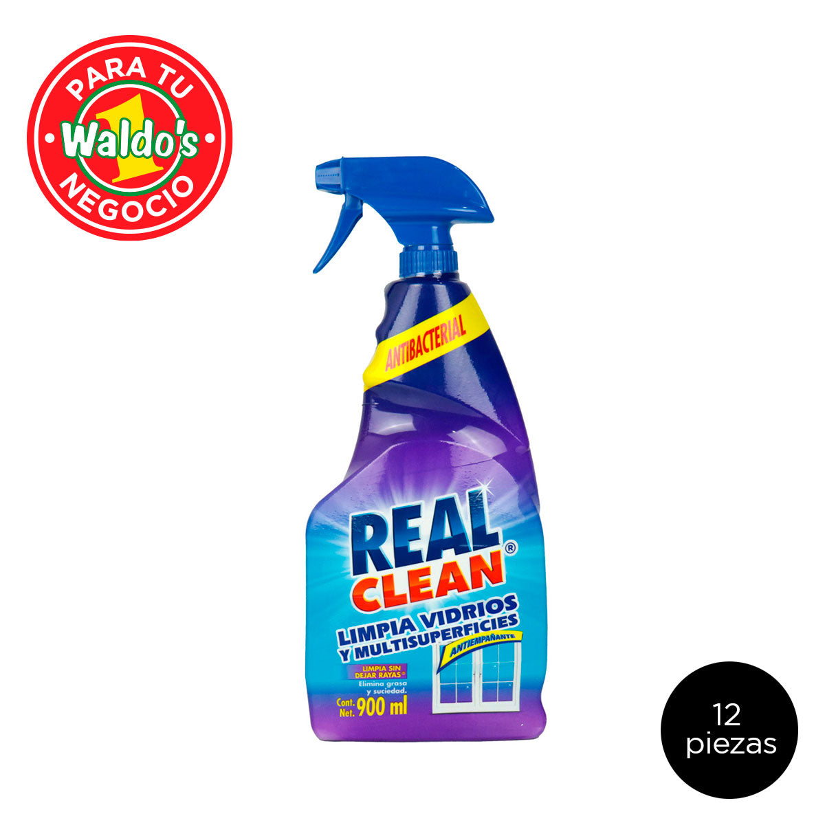 Mayoreo Limpia Vidrios y Multisuperficies Real Clean, 900 ml (12 piezas)