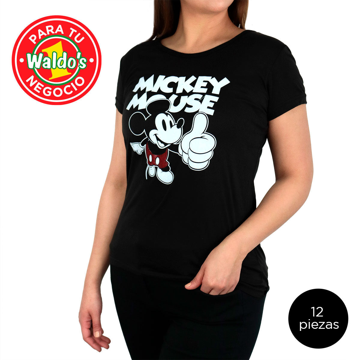 Mayoreo Playera Disney de Minnie Mouse, Color Negro (12 Piezas)