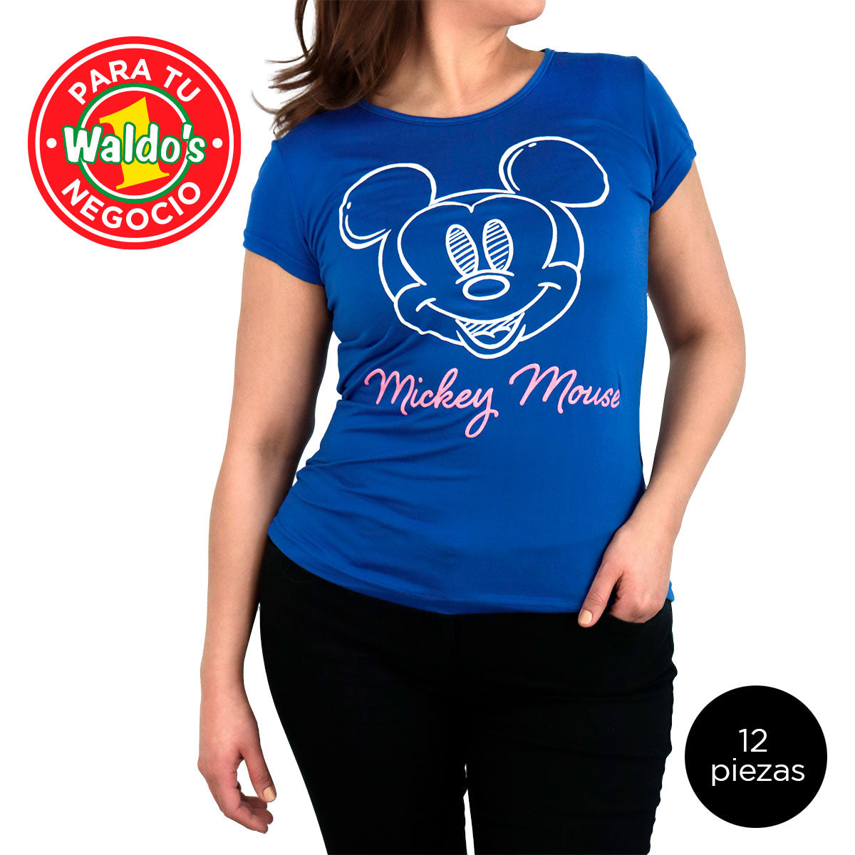 Mayoreo Playera Disney de Mickey Mouse, Color Azul (12 Piezas)