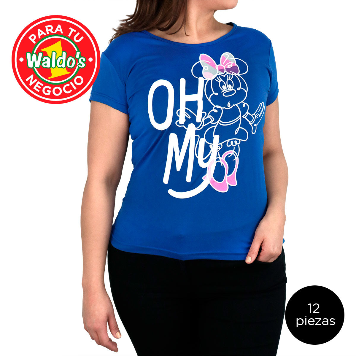 Mayoreo Playera Disney de Minnie Mouse, Color Azul (12 Piezas)