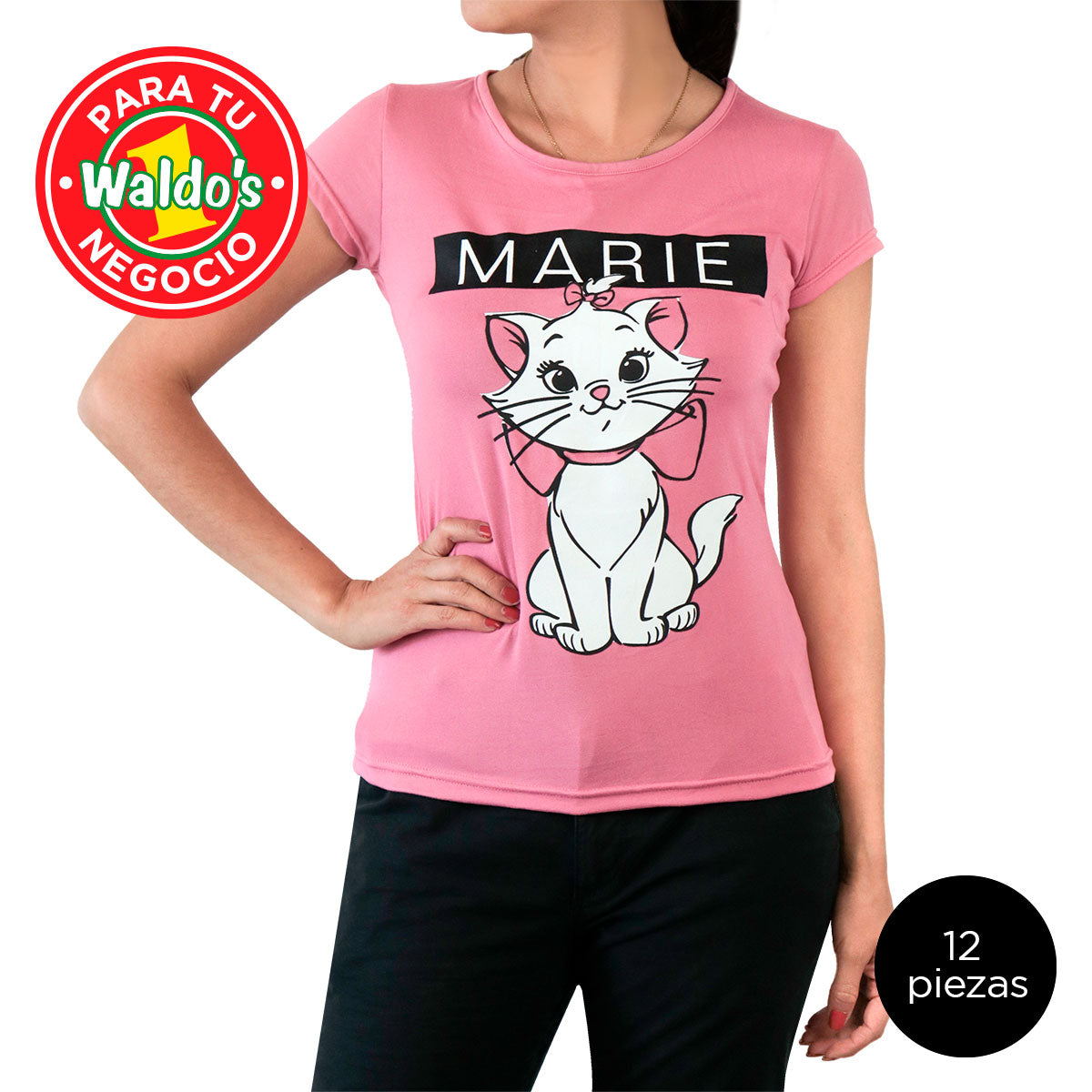 Mayoreo Playera Disney de Marie, Color Rosa (12 Piezas)