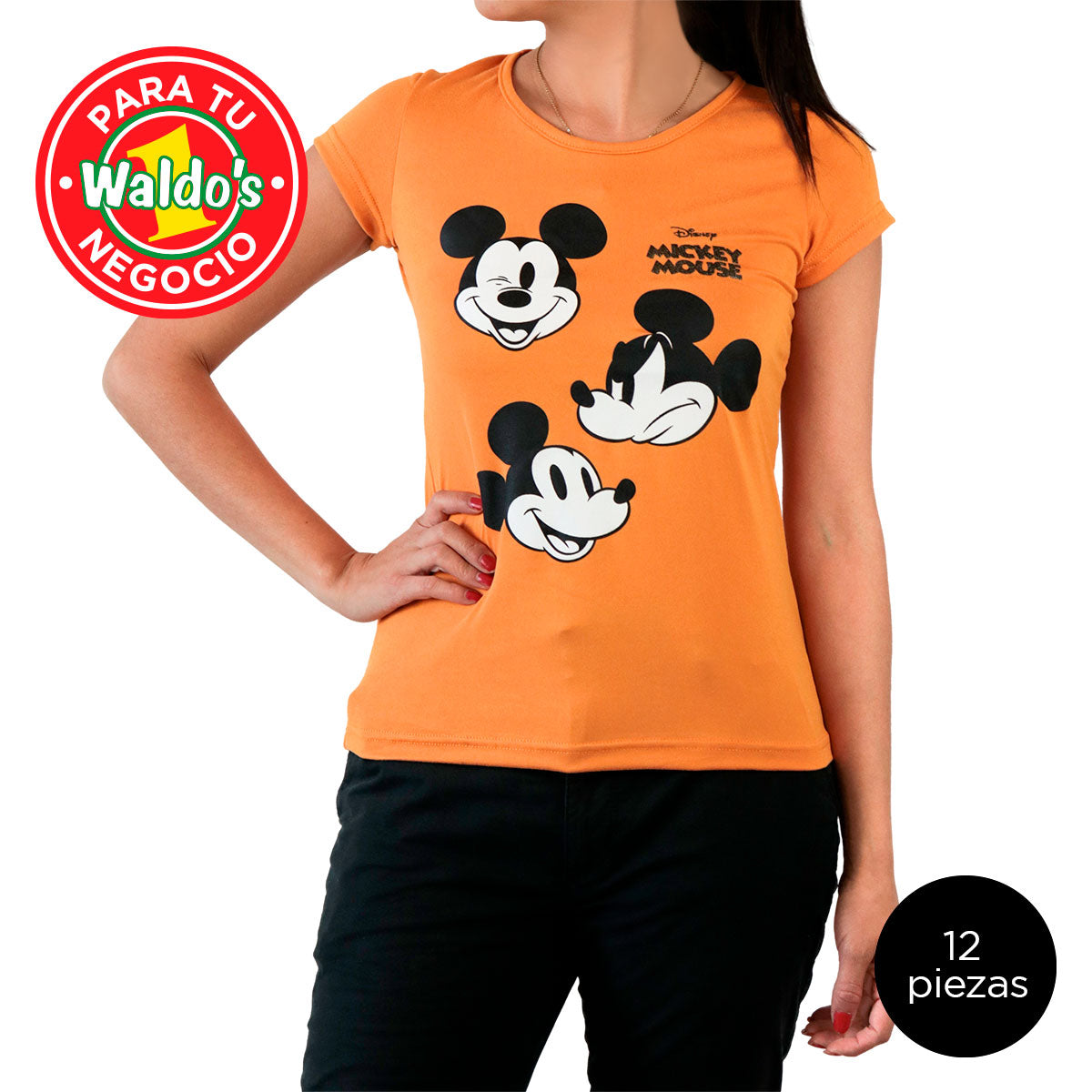 Mayoreo Playera Disney de Minnie y Mickey Mouse, Color Mostaza (12 Piezas)