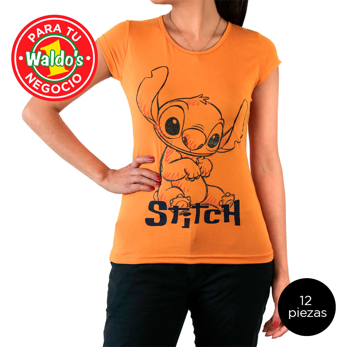 Mayoreo Playera Disney de Stitch, Color Mostaza (12 Piezas)