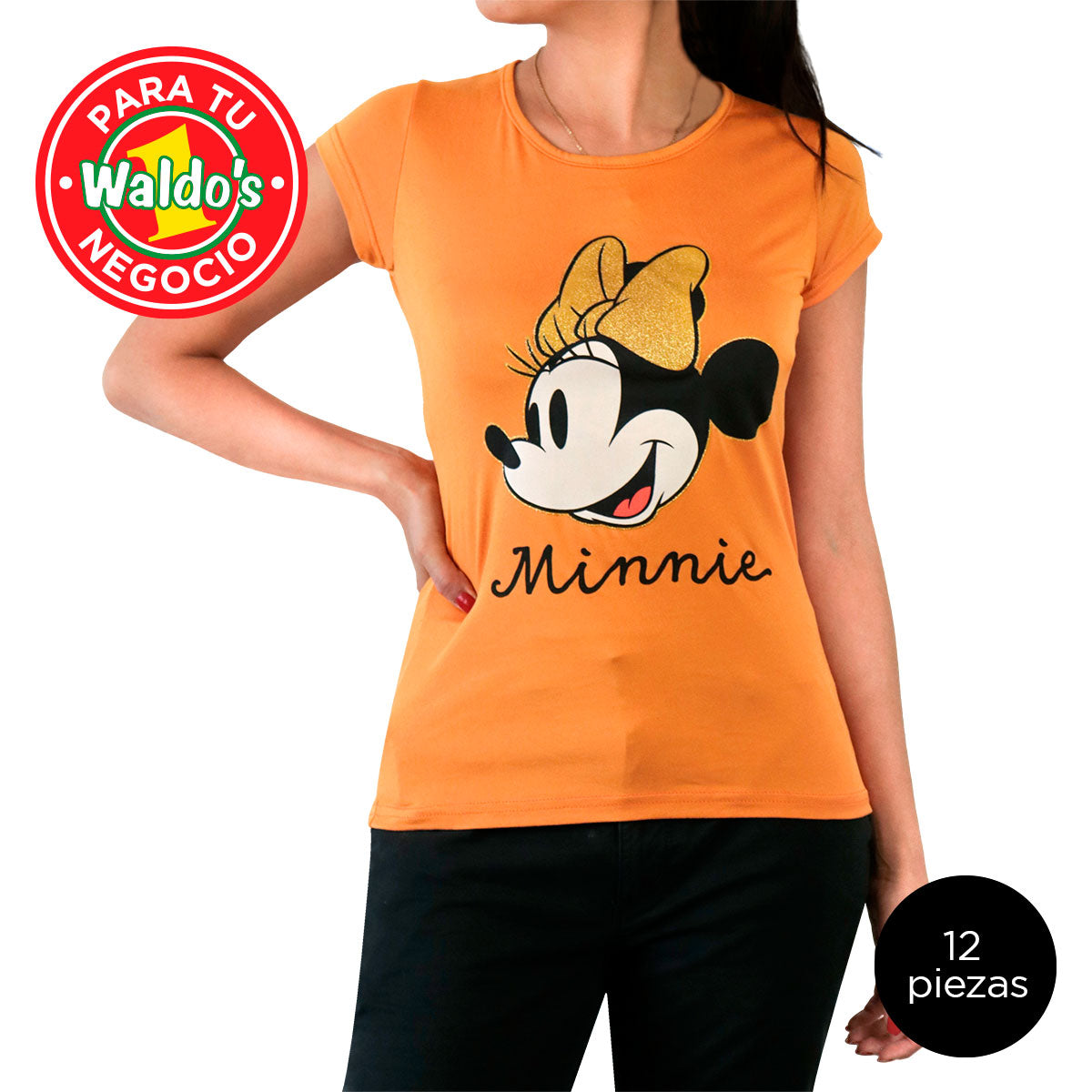 Mayoreo Playera Disney de Minnie Mouse, Color Mostaza (12 Piezas)