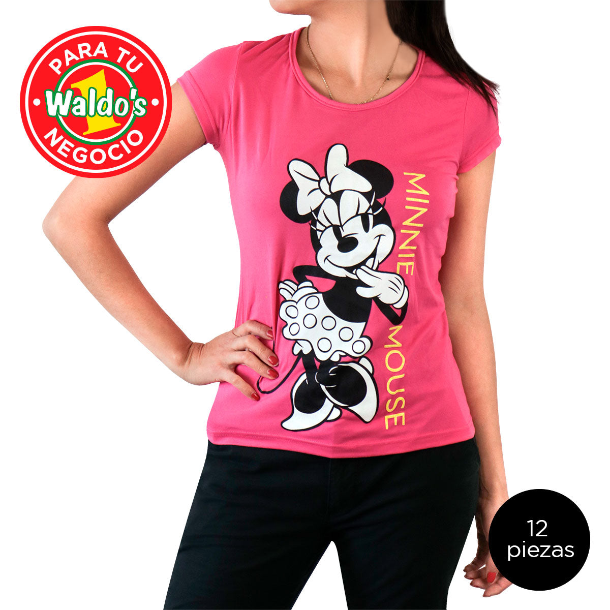 Mayoreo Playera Disney de Minnie Mouse, Color Fucsia (12 Piezas)