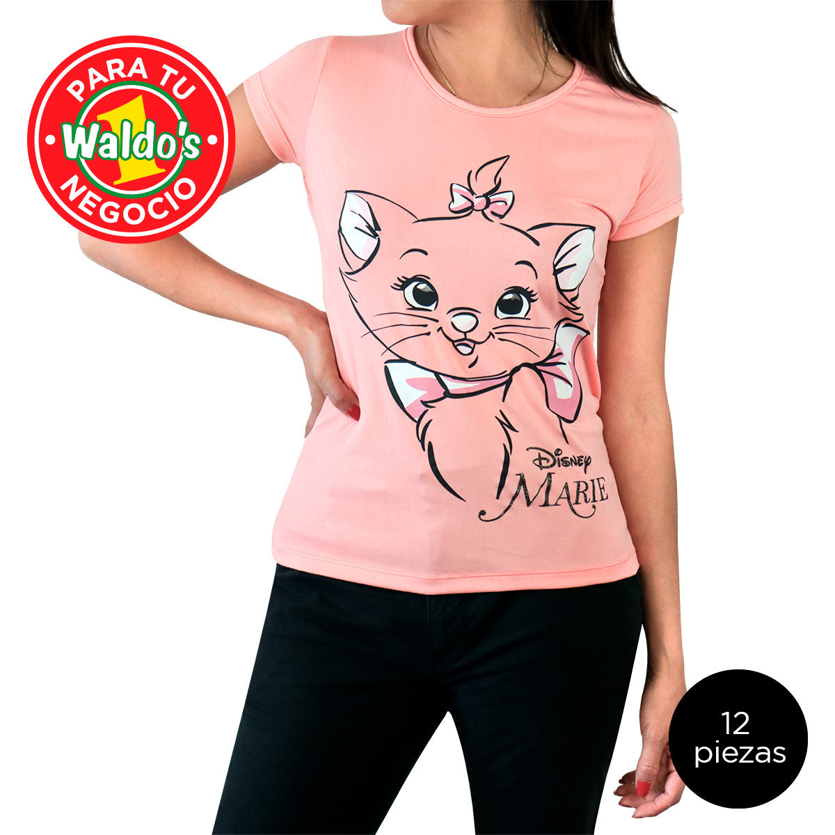 Mayoreo Playera Disney de Marie Cat, Color Rosa (12 Piezas)