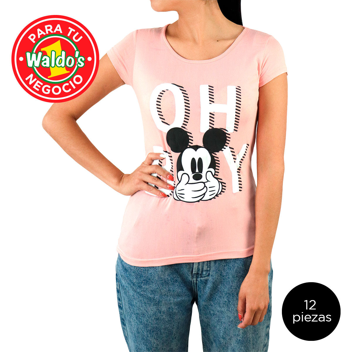 Mayoreo Playera Disney de Mickey Mouse, Color Durazno (12 Piezas)