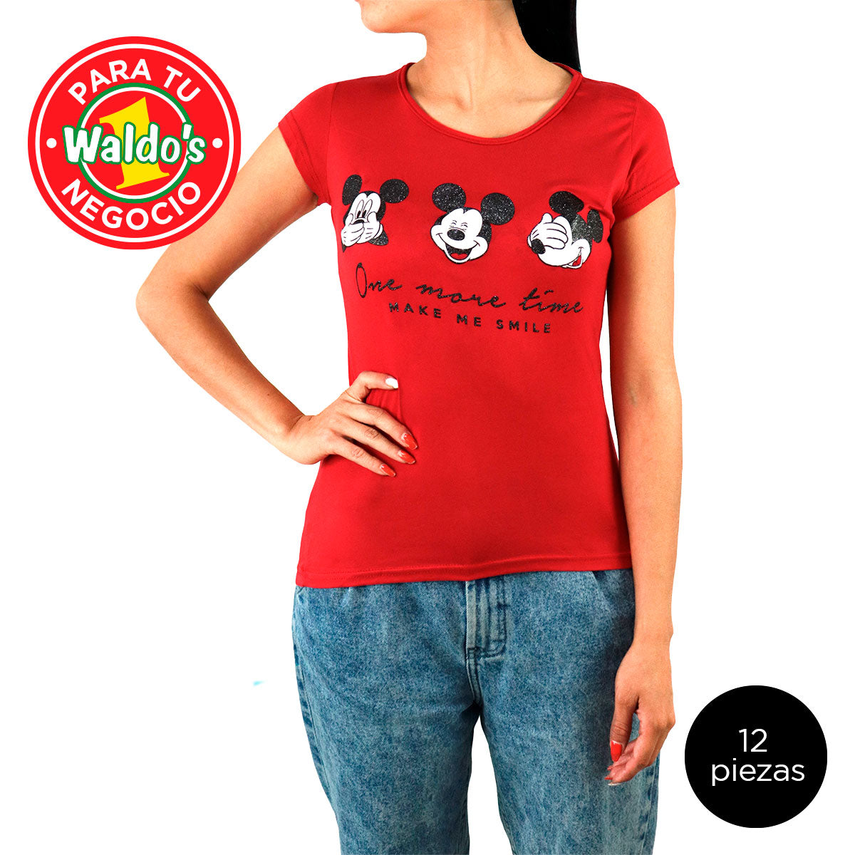 Mayoreo Playera Disney de Mickey Mouse, Color Ruby (12 Piezas)