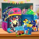 Paquete Escolar para Niñas de Kinder con Mochila, Libreta, Acuarelas, Pegamento, Plastilina, Rompecabezas, 10 Piezas